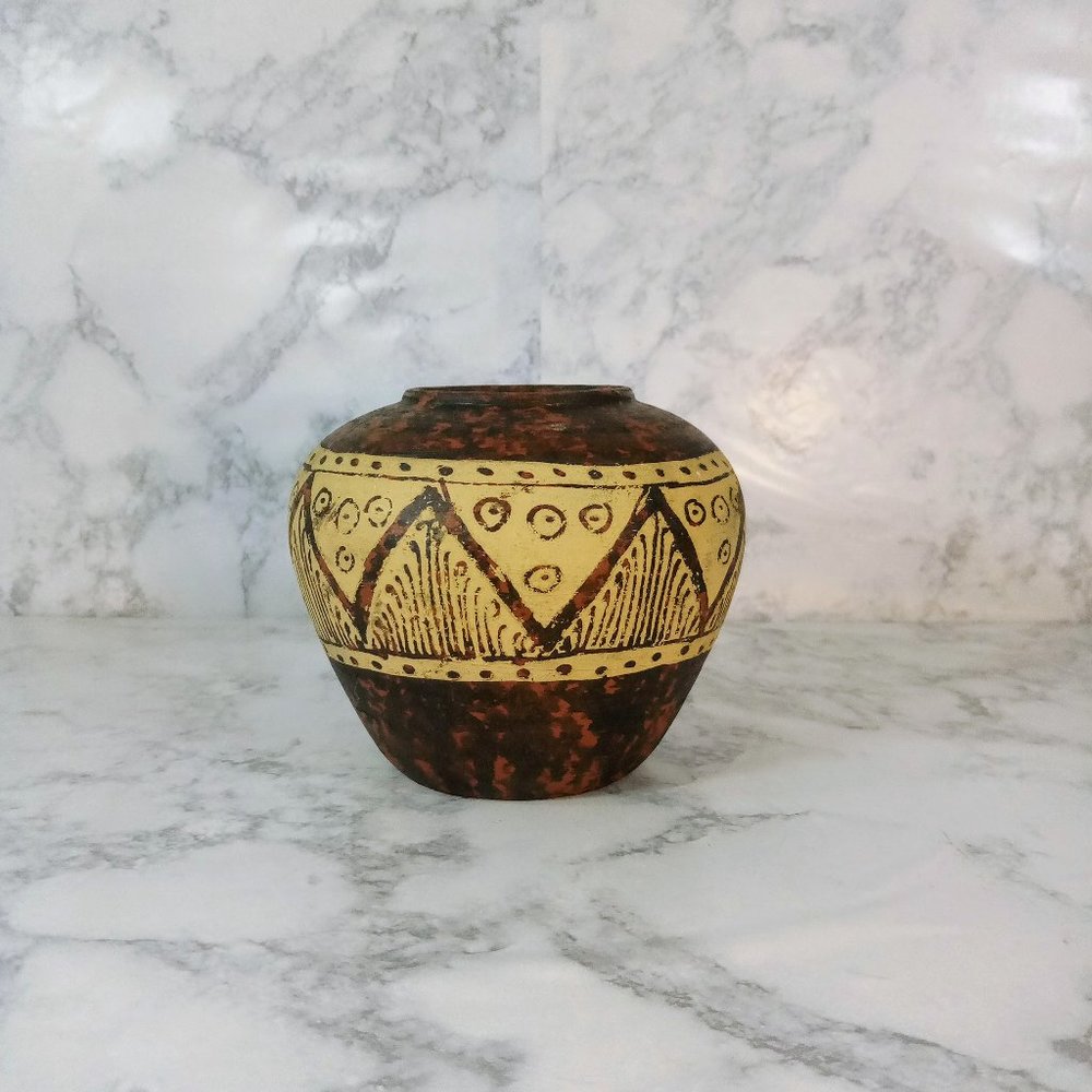 SOLD!! Brown and Cream Painted Native American Style Pottery Pot